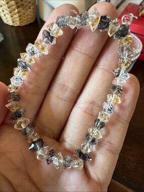 Herkimer Diamond Crystal Stretch Bracelet - Yellow & Black